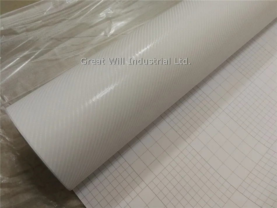 【4D Carbon Fiber Glossy】White Vinyl Wrap Decal Bubble Free Sticker Sheet Film