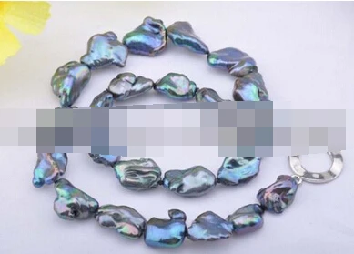 

11.24 19mm Peacock-Black BAROQUE KESHI REBORN PEARL NECKLACE 17inch AAA