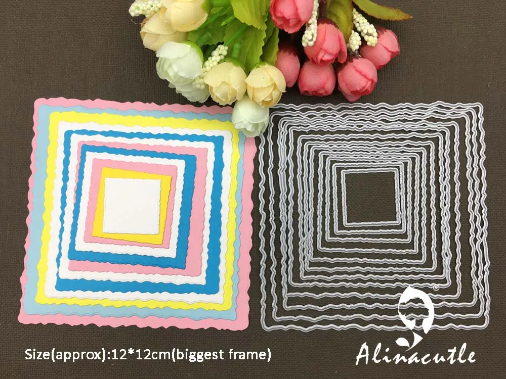 

METAL CUTTING DIES cut alinacraft mega 12pc wavy square frame Scrapbook paper craft handmade card punchart cutter die cut