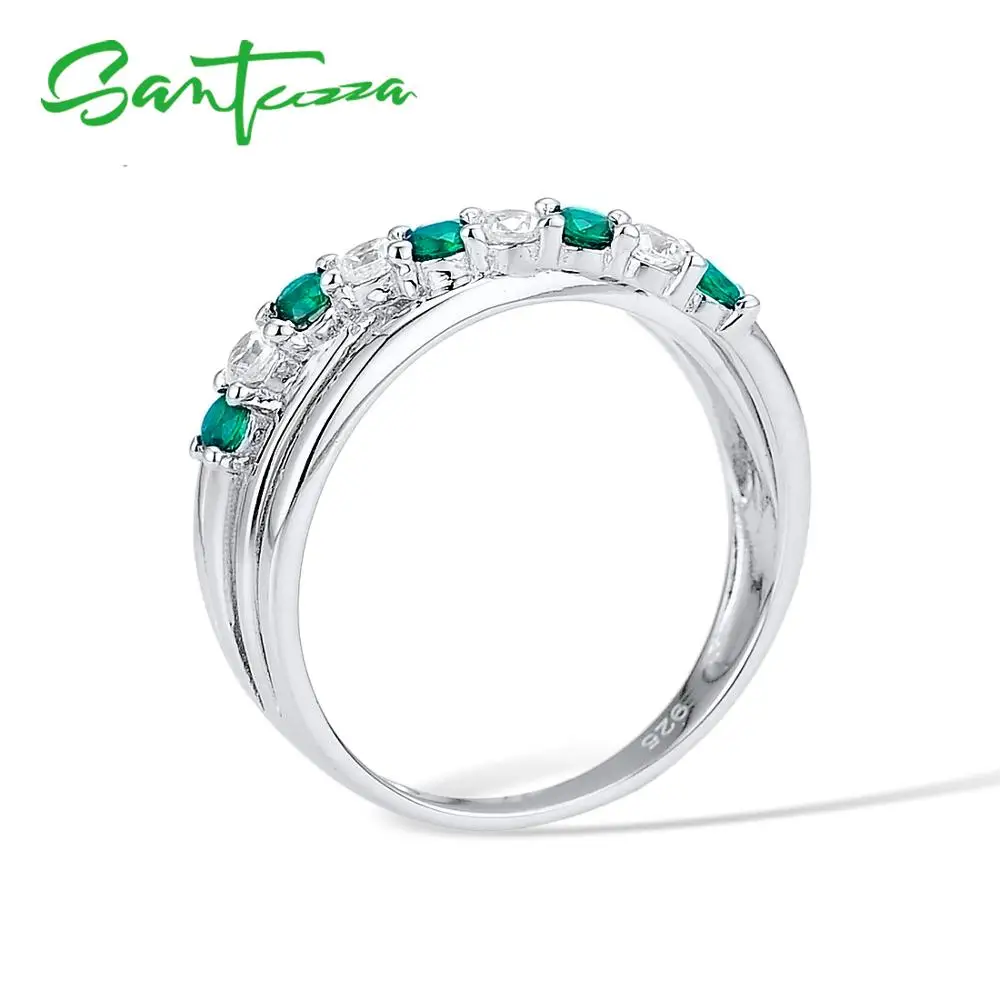 Серебряное кольцо для женщин SANTUZZA, 925 пробы, Серебряное модное круглое кольцо для женщин, голубое, розовое, зеленое кольцо, вечерние ювелирные изделия