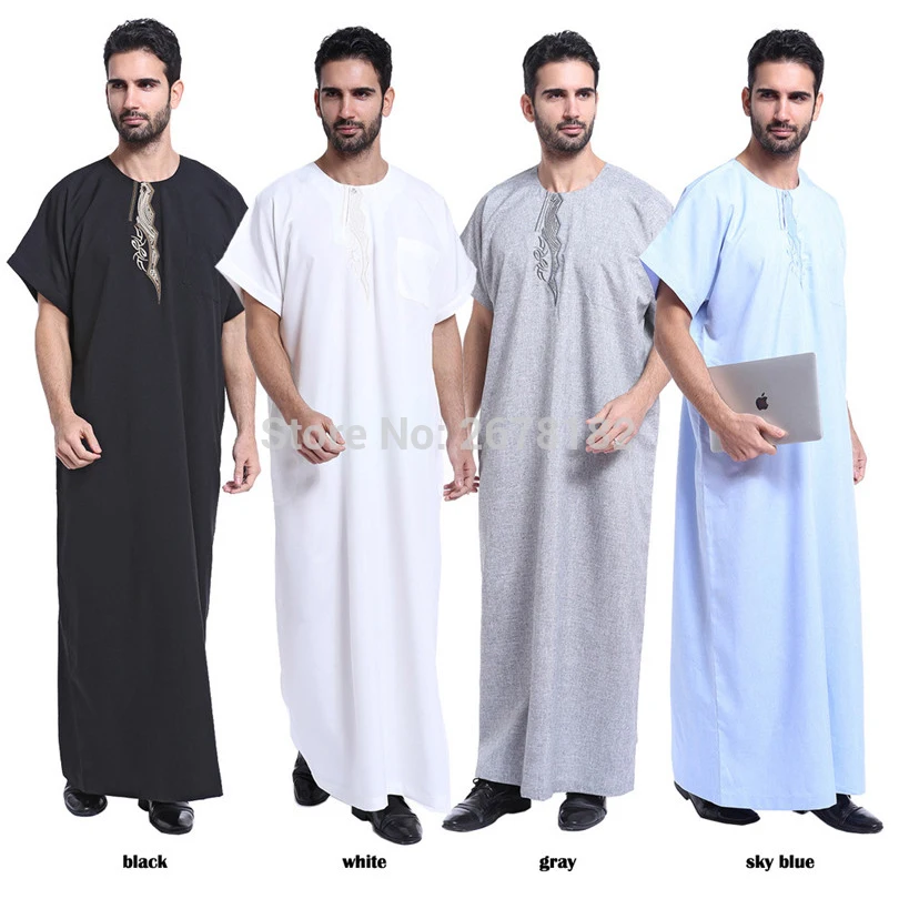 

2018 Fashion Men Arab Kaftan Saudi Thobe Thoub Abaya Robe Daffah Dishdasha Muslim Clothing For Men Hot
