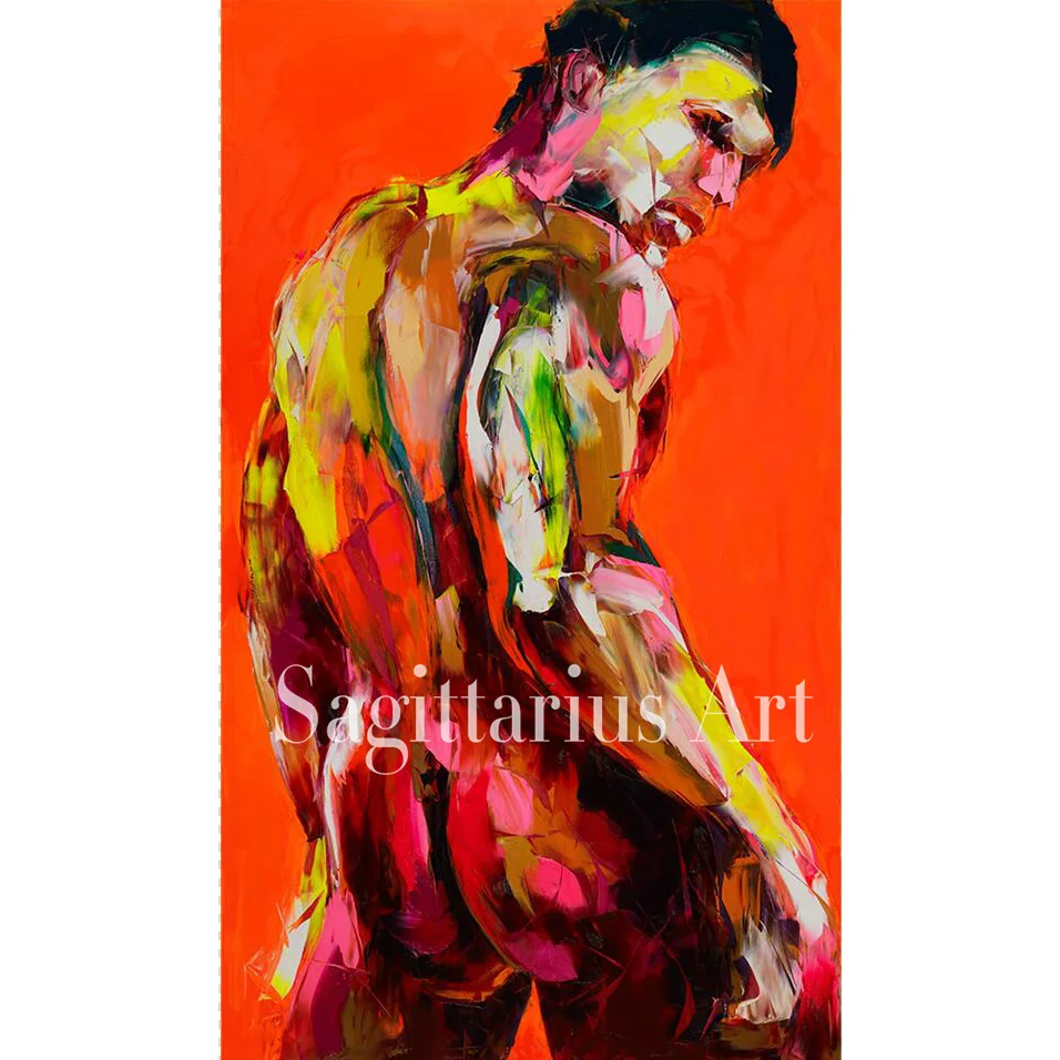 

Palette knife painting portrait Hand Painted Francoise Nielly Designer Orange Nude Oil painting on canvas Cool Face Fine Art