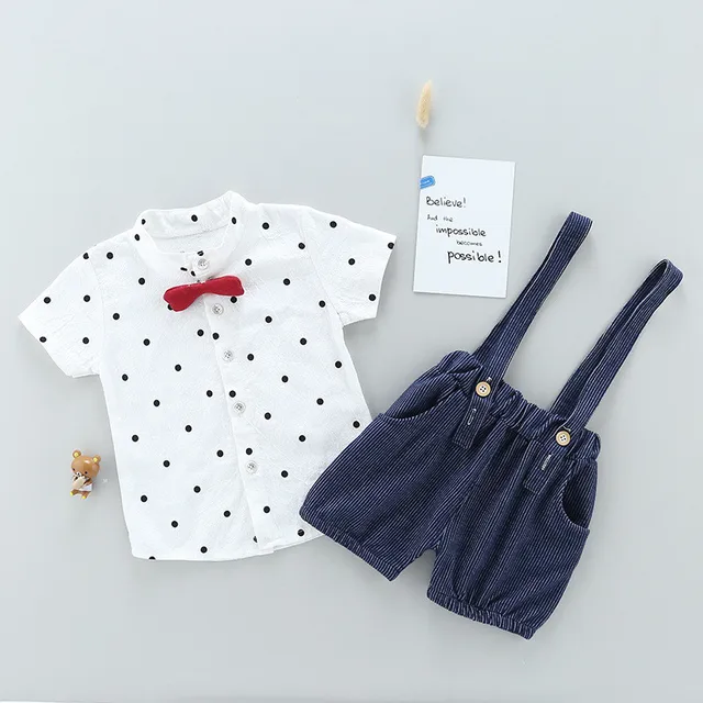 Newborn Bow Style Baby Boys clothing set 2pcs t-shirt + bib pants 4