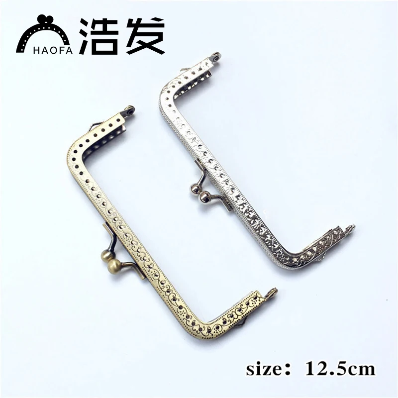 

HAOFA 12.5cm Accessories for Bags Square Antique Arabesque Metal Coins Purse Frame Kiss Clasp Lock Frame 10pcs Metal Purse Frame