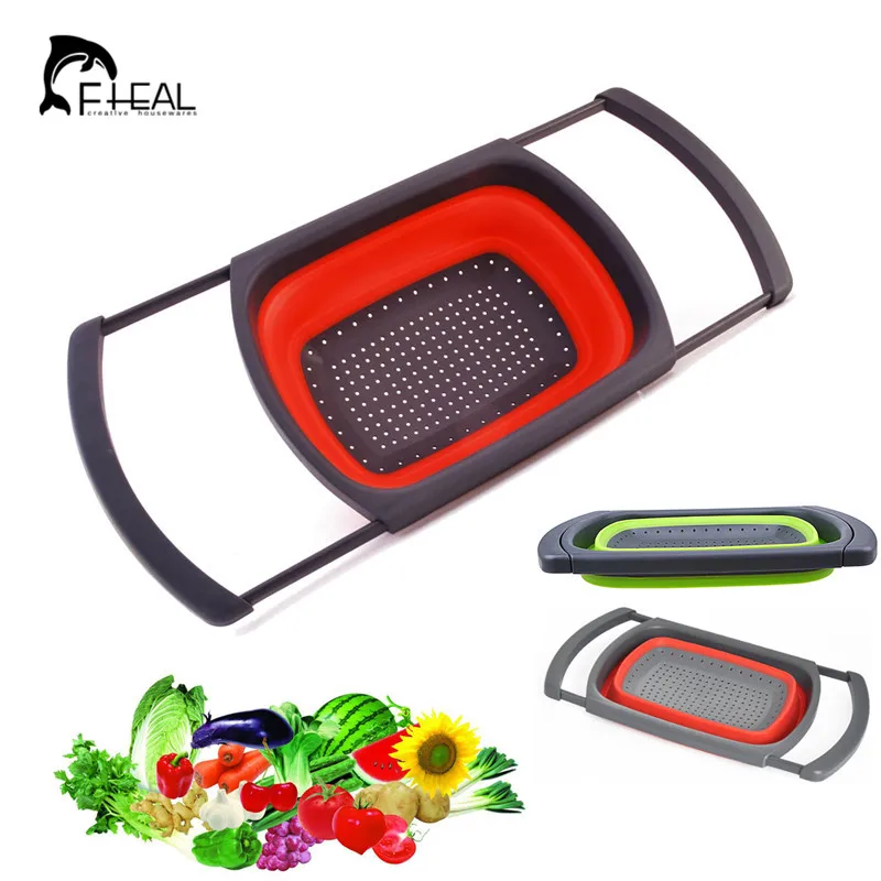 FHEAL 1 piece Foldable Silicone Colander Fruit Vegetable Washing Basket Strainer Collapsible Drainer With Handle Kitchen Tools | Дом и сад