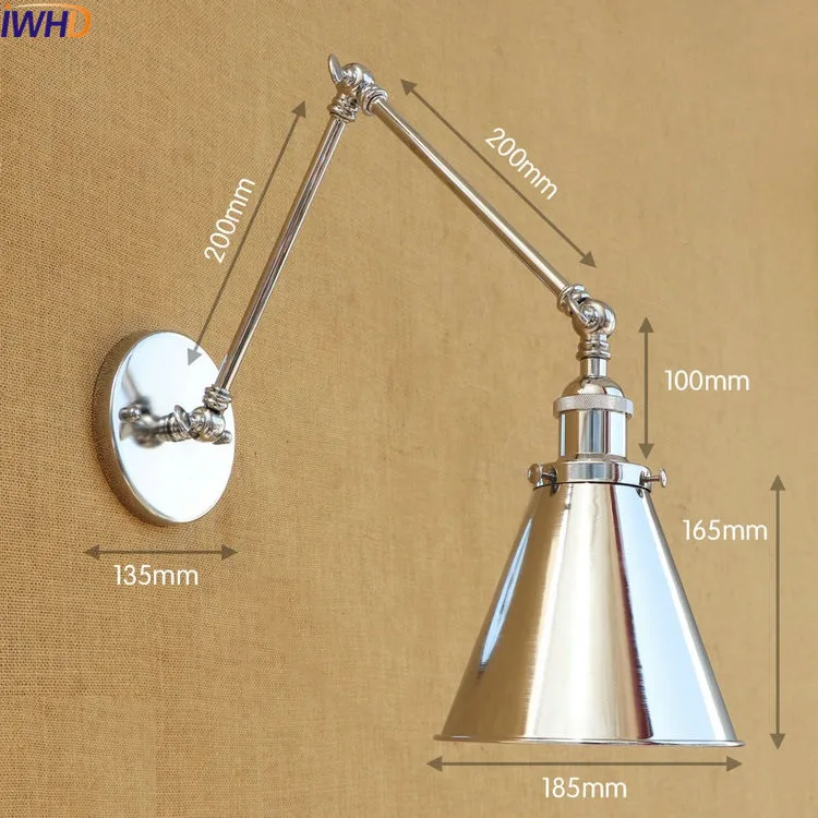 IWHD чердак Эдисон светодиодный настенный светильник светильники качели настенная лампа с длинным кронштейном старинный настенный светильник s Wandlampen аппликация Murale - Цвет абажура: 1