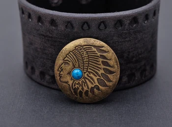 

30mm10pcs Antique Brass Southeast American Indian Chief Head Leathercraft Saddles Turquoise Conchos Set Screw Back