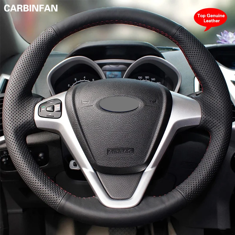 

Black Top Layer Leather Hand-stitched Car Steering Wheel Cover For Ford Fiesta 2008-2013 Ecosport 2013-2016