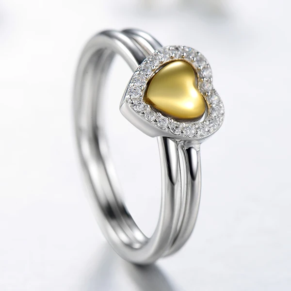 Modian, 925 пробы, серебряное, Двойное сердце, стекируемое, модное, кубический цирконий, кольцо на палец для женщин, свадебное, обручальное, ювелирное изделие - Цвет основного камня: Set Rings
