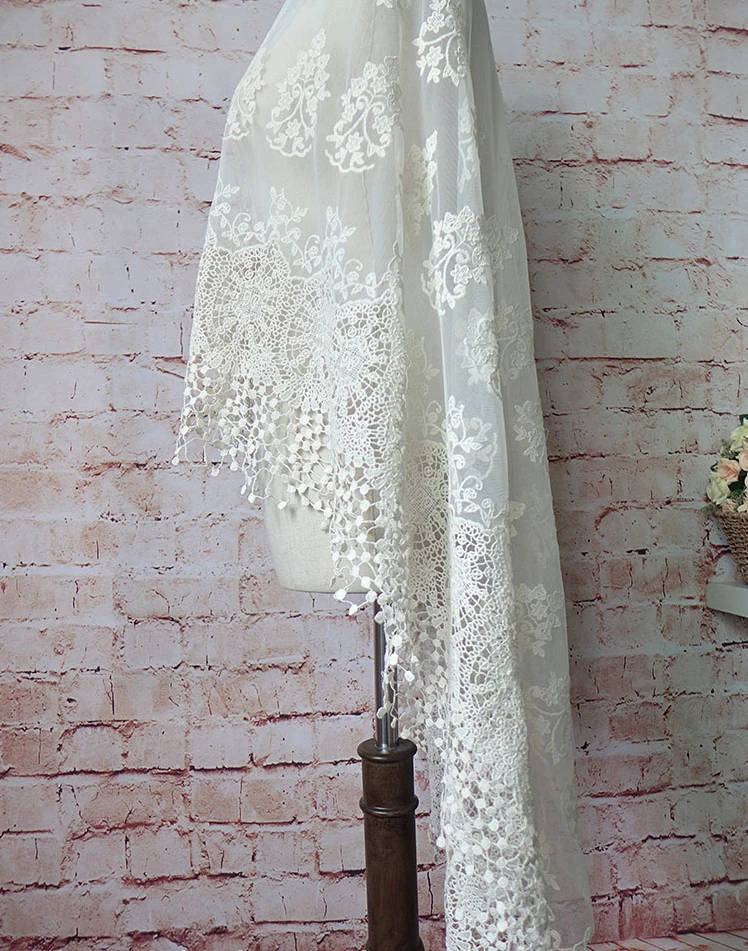 

GLace 1Y/lot Beige Bilateral Fringe Embroidered Mesh Cloth Lace Tie Hollow Dress Wedding Dress Accessories FabricTX171