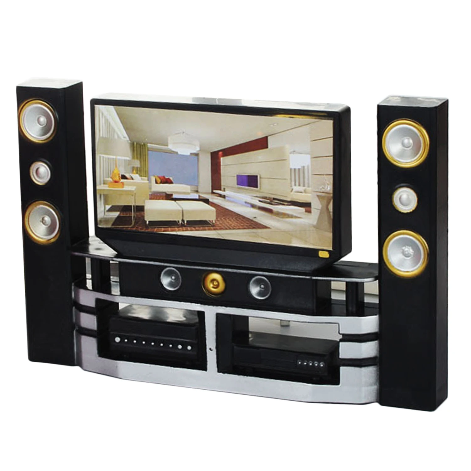 Fashion Mini Plastic Home Theater Cabinet Combo TV Speaker Cabinet Doll House Furniture Accessories for Barbie Dollhouse Toy