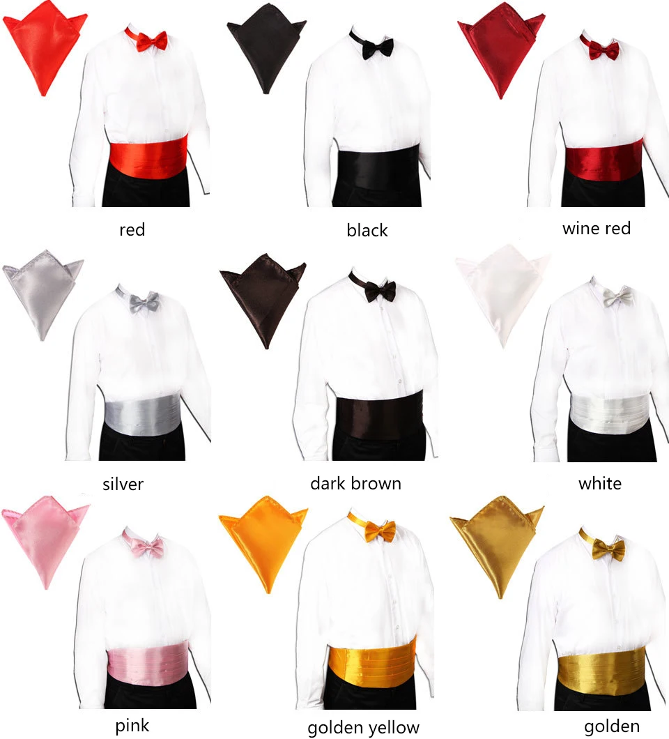 Wedding Mens Cummerbund Sets Pocket Square Hanky Bowties Tuxedo Formal Noeud Papillon Sash Wide Belts Ceremonial Belt,No 9 As Pic