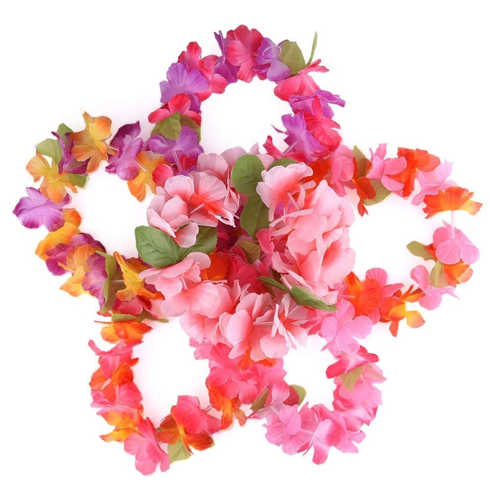 

6Pcs Hawaiian artificial Flowers leis Garland Necklace Fancy Dress Party Hawaii Beach Fun Flowers DIY Party Beach Decoration