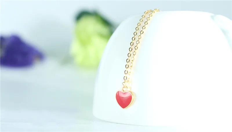 Classic Little Red Heart Clavicle Necklace Gold Color Jewelry Love Heart Pendant Necklaces For Women Jewellery bijoux femme k136 (8)