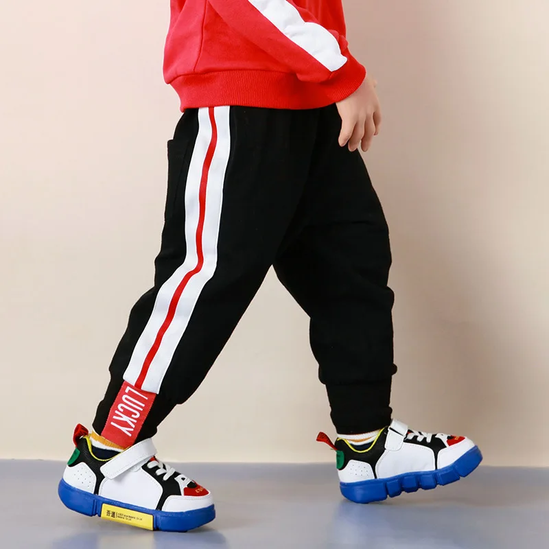 

Cotton Baby Boys Running Pants Casual Sport Striped Trousers Kids Slacks For Spring Autumn Height 90-150cm