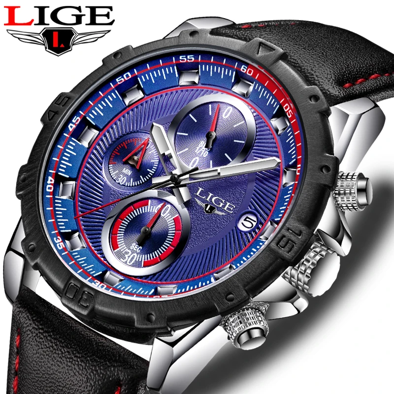 

Relogio Masculino LIGE Waterproof Mens Watches Top Brand Luxury Business Quartz Watch Men Casual Large Dial Clock Sports Watches