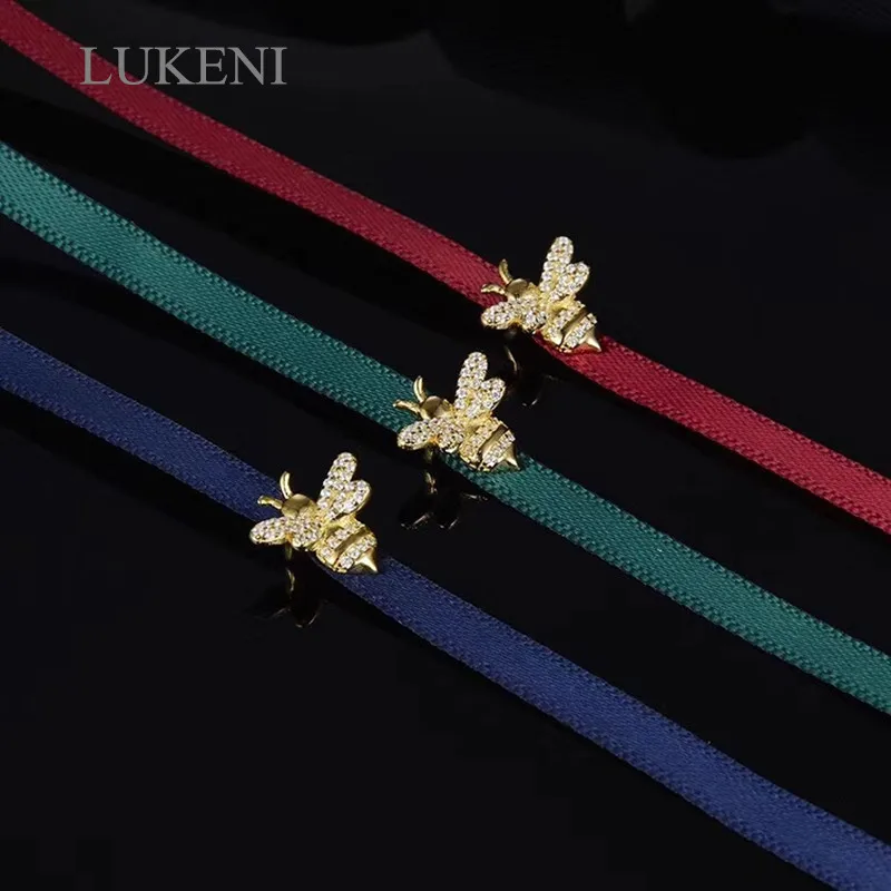 

LUKENI New Design S925 Sterling Silver Micro-Inlaid Zircon Fashion Personality Bee Ribbon Necklaces For Women Jewelry Accessorie