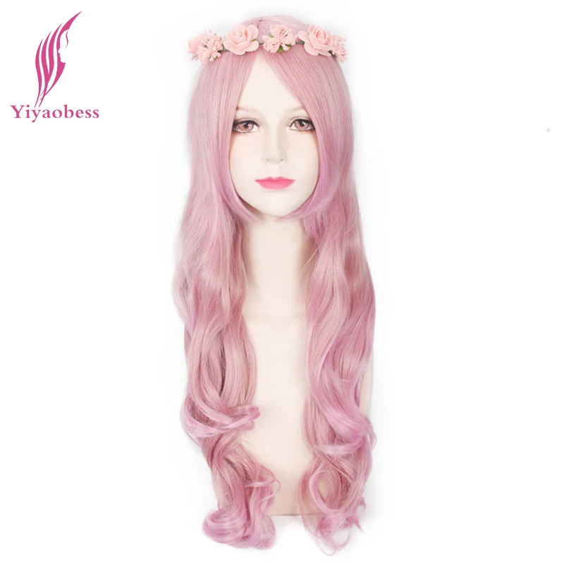 Yiyaobess 70 см Синтетические длинные волнистые розовый блондинка Ombre Парик Высокое температура волокно ВОЛОС косплэй Искусственные парики для
