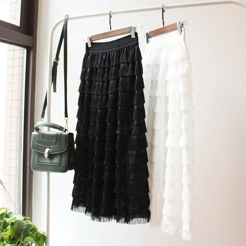 

2017 summer new tassel cake skirt A word long skirts factory direct