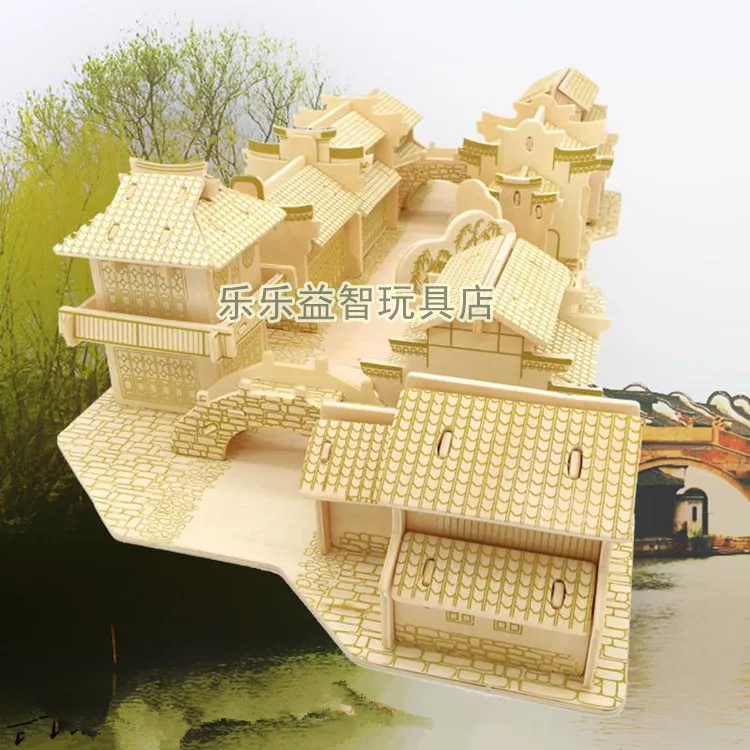 3D головоломка деревянная модель здания DIY игрушка ручной работы подарок для игры Дерево Китай Цзяннань водный городок дом мир отличная архитектура набор