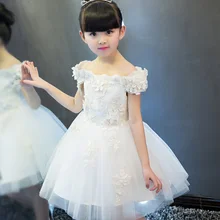 Свадебное платье с открытыми плечами для девочек; кружевные аппликации; вечерние фатиновые платья принцессы на день рождения; платье для первого причастия; платье с цветочным узором для девочек