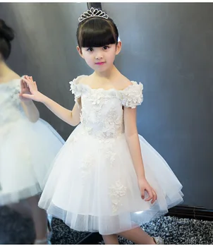 

Girls Shoulderless Wedding Dress Lace Appliques Tulle Party Princess Birthday Dress First Communion Gown for Flower Girls