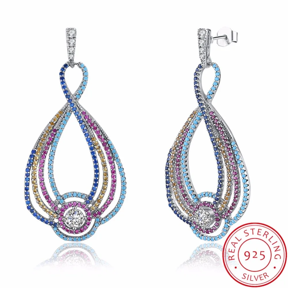

Ethnic Style 925 Sterling Silver Water Drop Earring With Shiny Multicolor Cubic Zirconia For Women Girl Fashion Infinite Earring