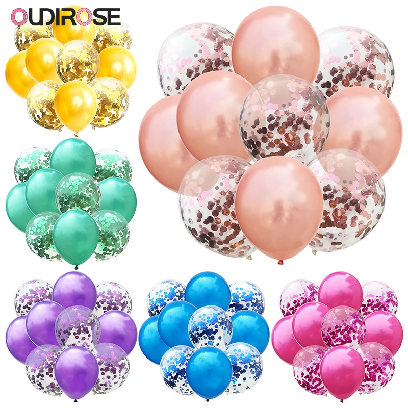 

OUDIROSE 10 Pieces Blue Pink Rose Gold Confetti Latex Balloon 12 Inch Birthday Party Baby Shower Bridal Wedding Decorations