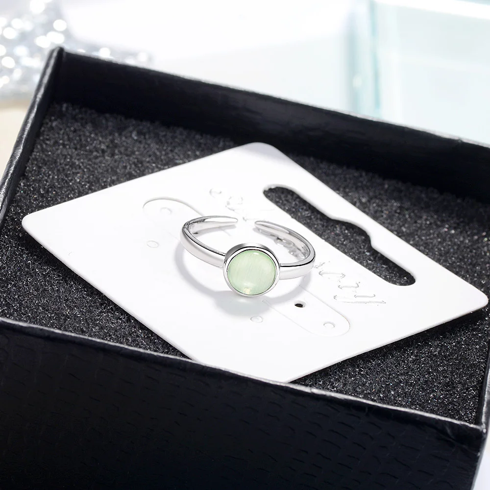 Qevila New Fashion Rings Jewelry Cat's Eye Stone Silver Rings Copper Opals Adjustable Open Wedding Engagement Rings for Women (3)