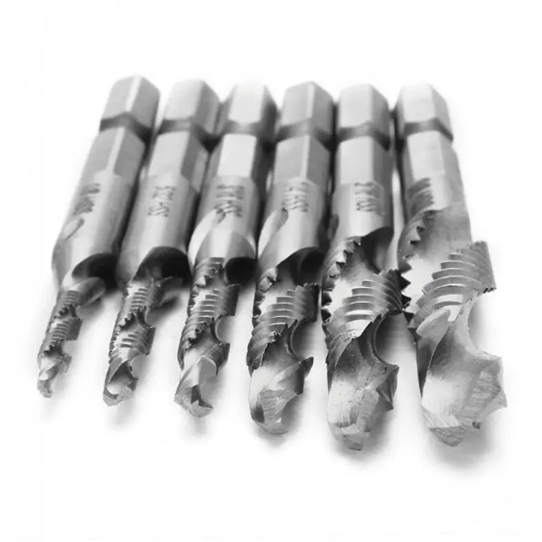 6pcs 1/8-3/8 Inch HSS Combination Drill Tap Bit Set 1/4 Inch Hex Shank Deburr Countersink Bits tool accessories