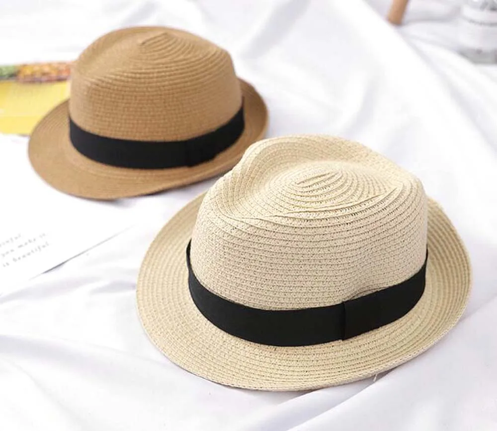 white fedora hat XEONGKVI Korean Pure Color Flanging Parent-child Fedora Hat SpringSummer Straw Hats For Men Boy fashion Women Jazz Cap short brim fedora