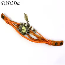 1PCS Womens Bracelet Vintage Weave Wrap Leather Leaf Beads Quartz Wrist Watches Free Shipping wholesale reloj mujer feminino J9