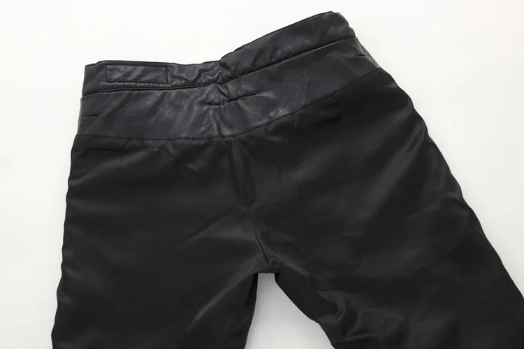 Новинка, мужские рваные мото брюки во французском стиле, ребристые обтягивающие черные байкерские облегающие брюки из искусственной кожи, узкие брюки, размер 29-40