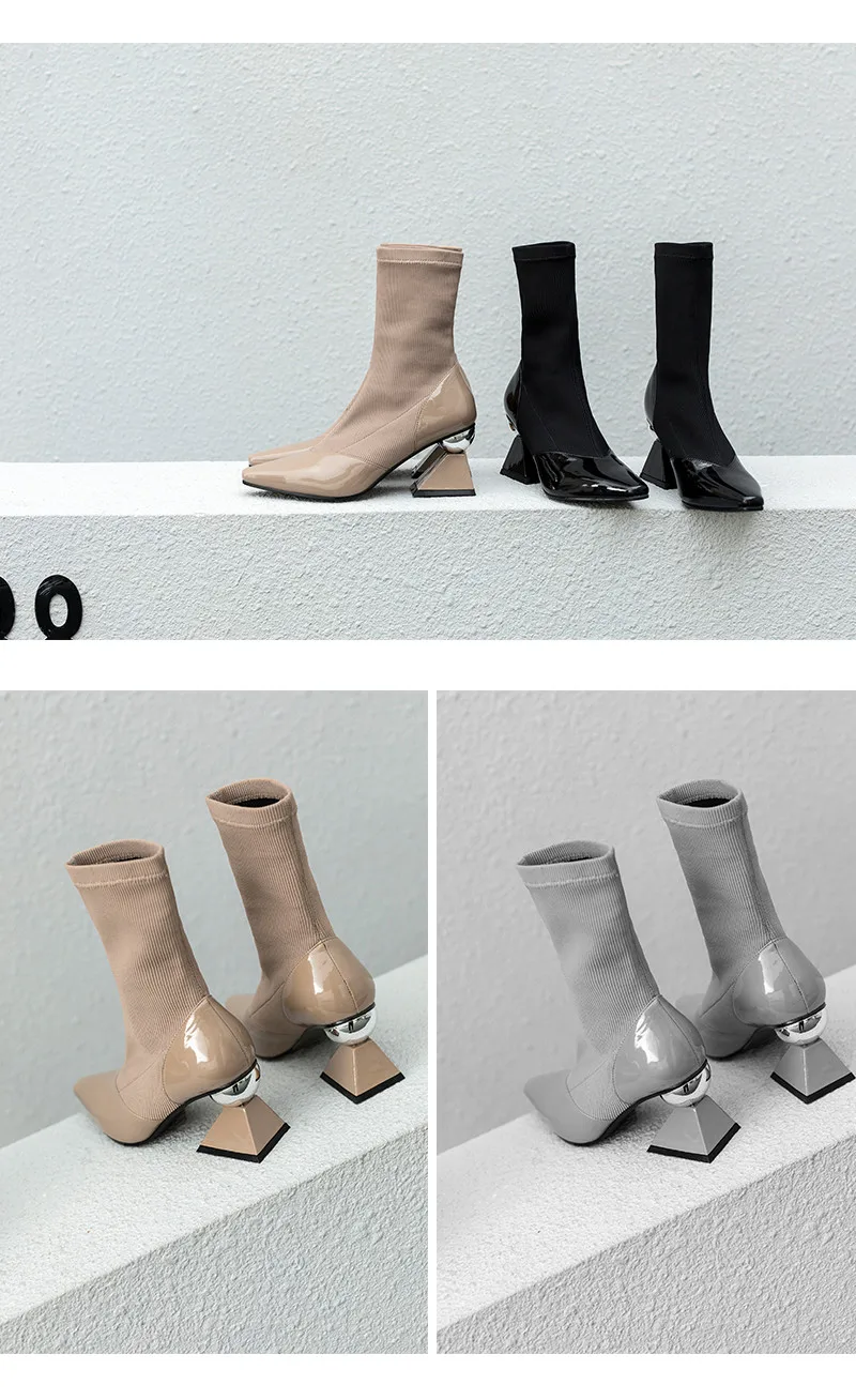 Пикантные женские короткие зимние ботинки с острым носком; модные ботинки «Челси»; женская обувь; необычные женские ботинки на высоком каблуке 7 см; Botines Mujer