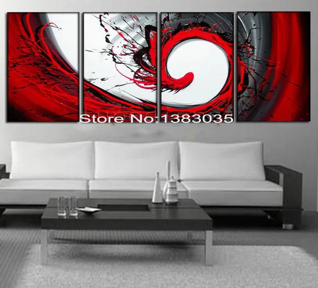 Flying Bird Hand Painted Black White Red Canvas Art Oil Painting Flying Bird Hand Painted Black White Red Canvas Art Oil Painting Modern Abstract 4pcs Set