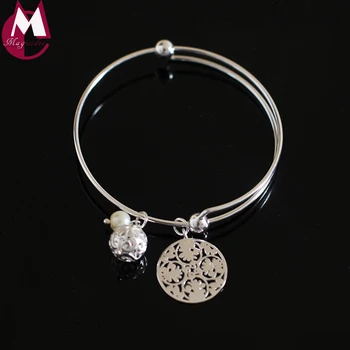 

100% 925 Sterling Silver Bracelets & Bangles For Women Trendy Hollow Round Bead Flower Freshwater Pearls Bangles Jewelry SB40