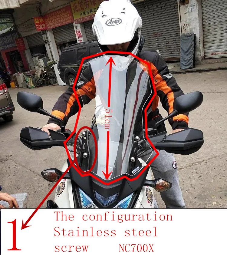 

ABS Motorcycle Clear 51CM Windshield Windscreen Deflector Airflow W/ Bracket Support Mounting For Honda NC700X NC700 700X
