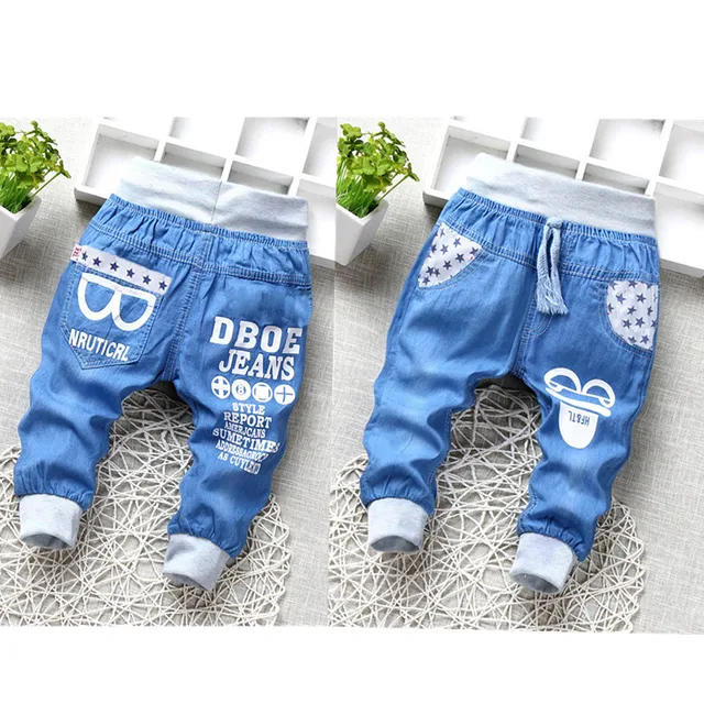 Baby Boys Jeans New Kids Jeans Elastic Waist Straight Bear Pattern Denim Seventh Pants Retail Boy Jeans for 2-5 Years Brand Pant