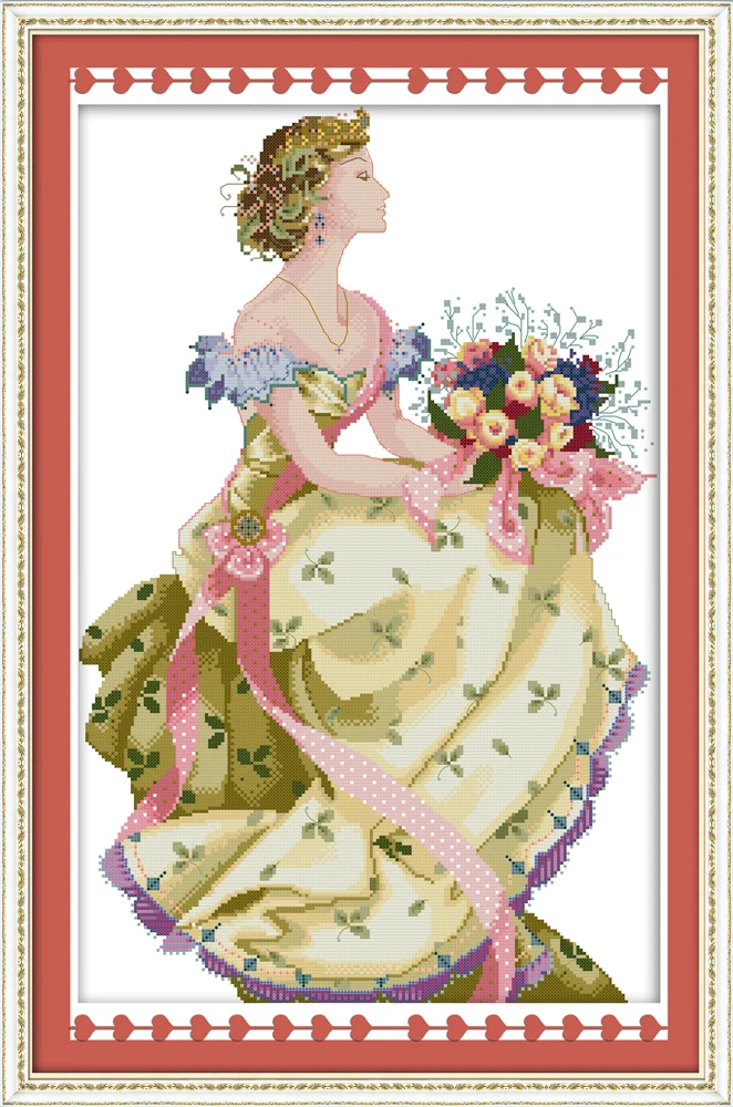 Spring queen cross stitch kit season beauty women 18ct 14ct 11ct count print canvas stitches