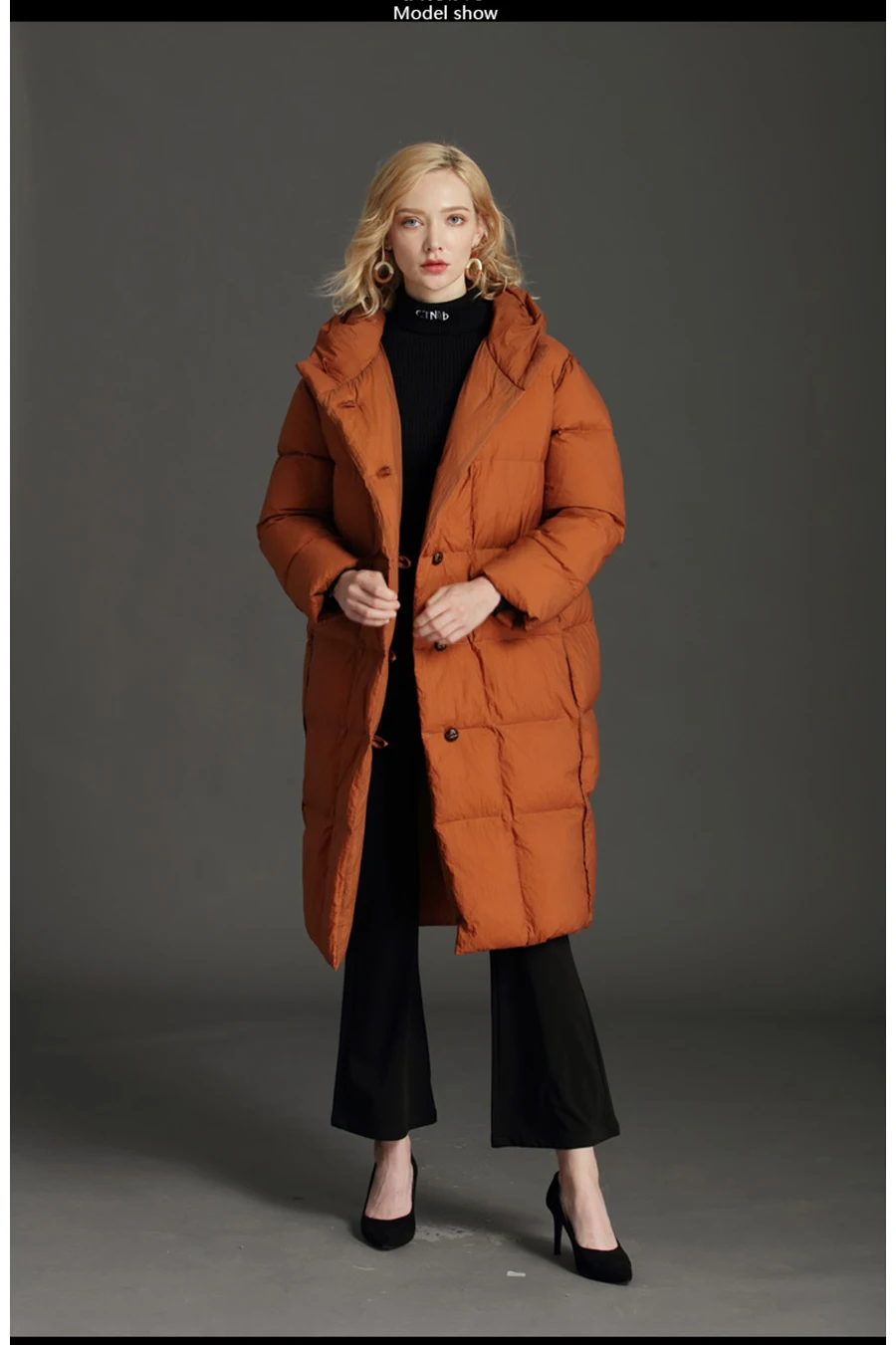 Фирменные элегантные зимние куртки Для женщин пушистое пуховое пальто на утином пуху Для женщин Винтаж длинное теплое пальто с капюшоном и свободные зимние верхняя одежда размера плюс