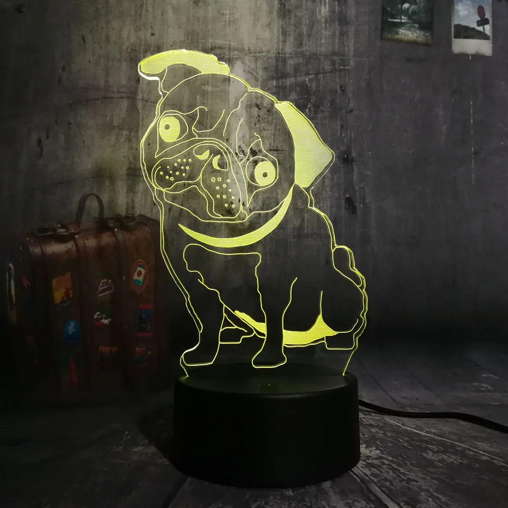 Новинка 3D милые Щенка Мопса светодиодный Ночной светильник в виде милой собачки собачка животное стол Спальня спальный домик настенный Декор лампа ребенок малыш подарок лампы