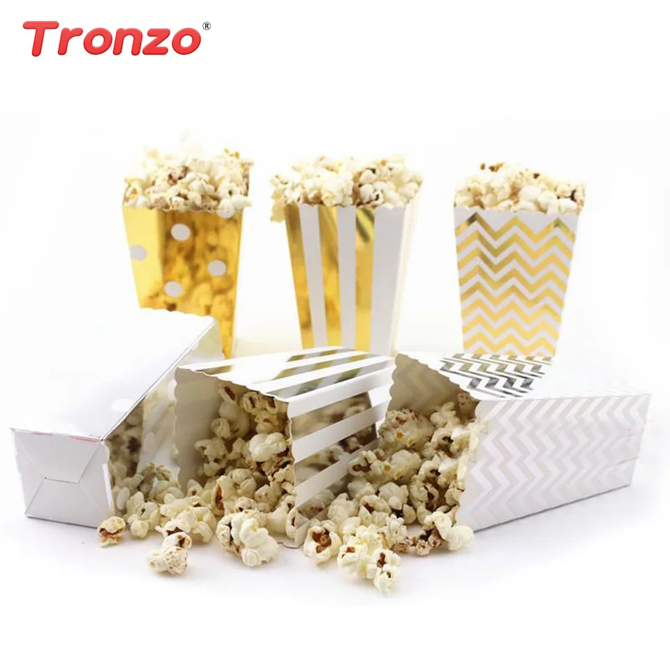 

Tronzo 12pcs Popcorn Box Birthday Party Decorations Baby Shower Golden Silver Dot Wave Paperboard Popcorn Box For Baby Shower