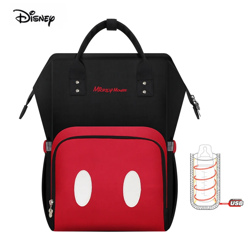 Сумка для подгузников с изображением Минни Дисней, USB, с изоляцией для бутылочек, большая емкость, Оксфорд, для кормления ребенка, для мамы, для беременных, рюкзак, сумка для мамы, для путешествий - Цвет: Red Black