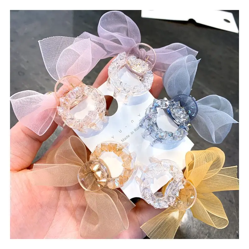 

Korea Fashion Shine Crystal Hair Clips Yarn Bowknot Plastic Hairpins Round Hair Claws Duckbill Clip Hair Accessories