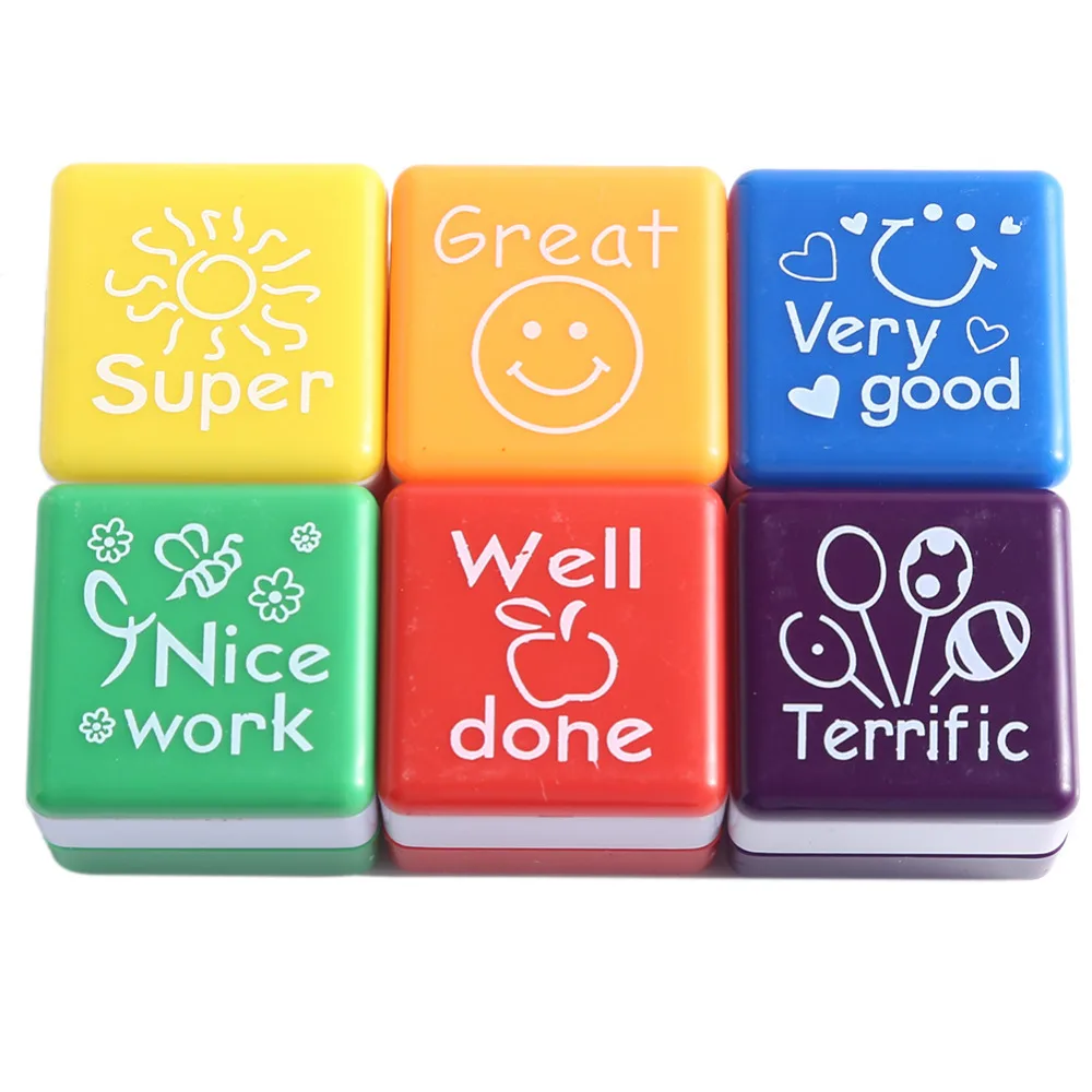 6 Pcs Set Guru Stampers Tinta Sendiri Pujian Reward Perangko