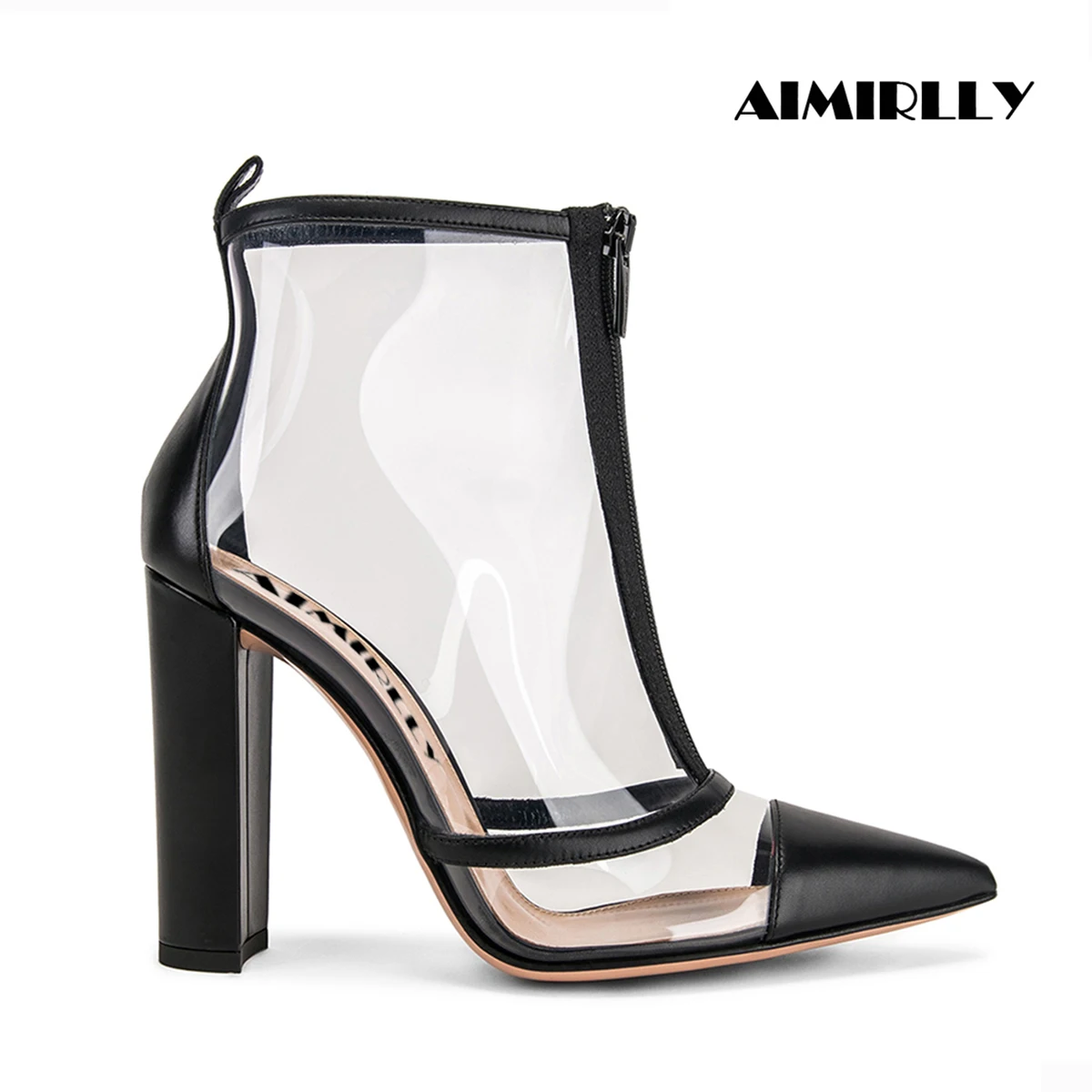

Aimirlly Women Shoes Pointed Toe Block Heels Transparent PVC Ankle Boots Spring Autumn Ladies Clubwear Party Dress Wear Booties