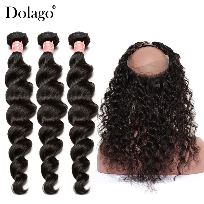 

360 Lace Frontal With Bundle Brazilian Virgin Hair Loose Wave Bundles With Frontal Closure 4 Pcs/Lot Dolago Human Hair Weave
