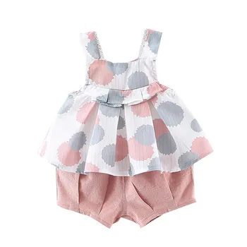 

Summer New Fashion Toddler Baby Girls Sleeveless Dot Print Vest Tops+Solid Cute Shorts Outfits Wholesale Free Ship Z4