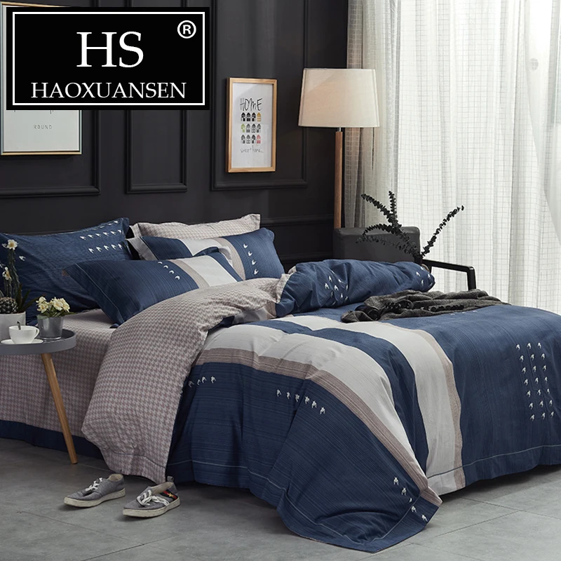 

Stripe Egyptian Cotton Satin Soft Bedding Sets 4pcs Sanding Winter Warm Bed Set Queen King Size Nordic Double Home Textiles