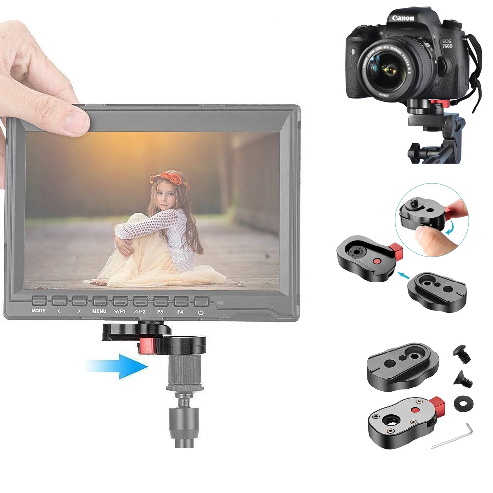 

Aluminum Steel Mini Quick Release Plate for Camera Camcorder Rig LCD Monitor Magic Arm LED light 1/4" Screw Mount w/ Wrench